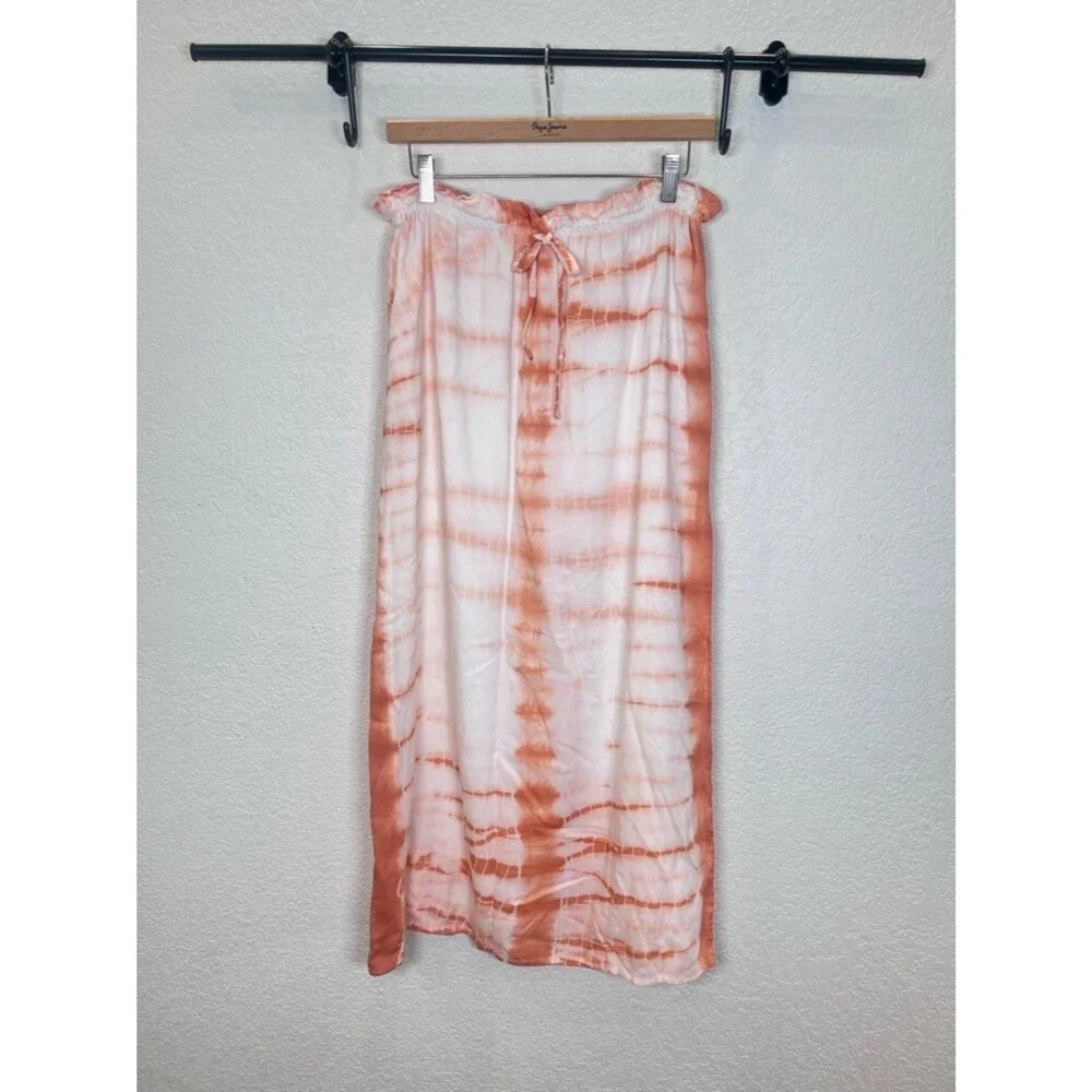Emerson Fry India Collection Hand Tie Dye Terra Cotta Faux Wrap Midi Skirt sz Lg